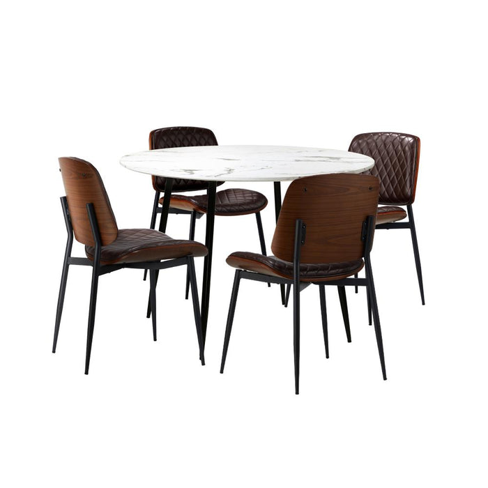 Miami Eros 5pc Dining Table Set Premium PU Leather Chairs |  Premium Modern Dining Table Marble Style Top