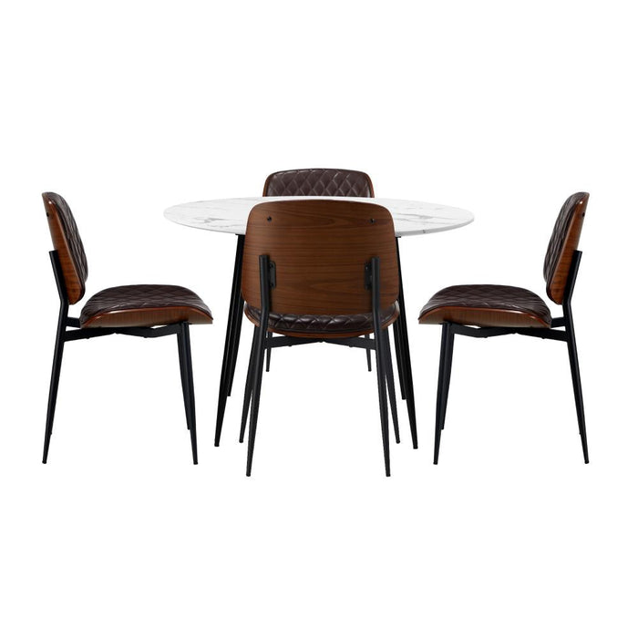 Miami Eros 5pc Dining Table Set Premium PU Leather Chairs |  Premium Modern Dining Table Marble Style Top