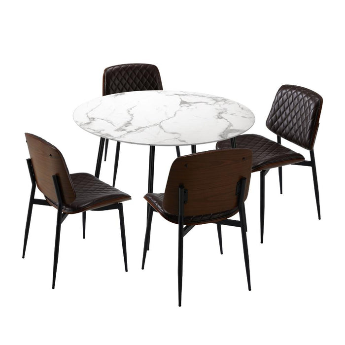 Miami Eros 5pc Dining Table Set Premium PU Leather Chairs |  Premium Modern Dining Table Marble Style Top