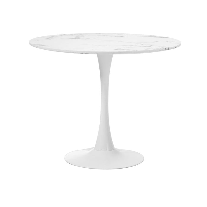 Milo Gold Boucle 90cm Round Dining Table Set | 5 Seater Modern Dining Table Marble Style Top and Boucle Dining Chairs
