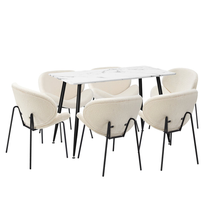 Luzcia Boucle Luxe Dining Table Set with Winged Tub Chairs | 5-7 Seater Premium Dining Table Set