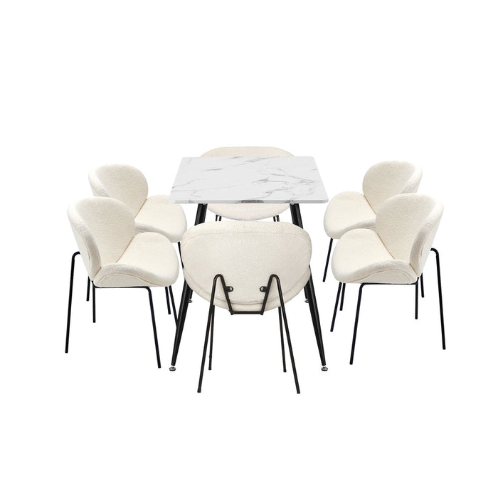Luzcia Boucle Luxe Dining Table Set with Winged Tub Chairs | 5-7 Seater Premium Dining Table Set