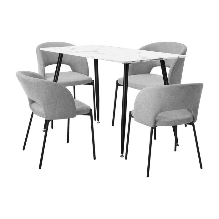 Teddy Millie Luxe Grey Fabric Dining Table Set | 5-7 Seater Premium Modern Dining Table Marble Style Top