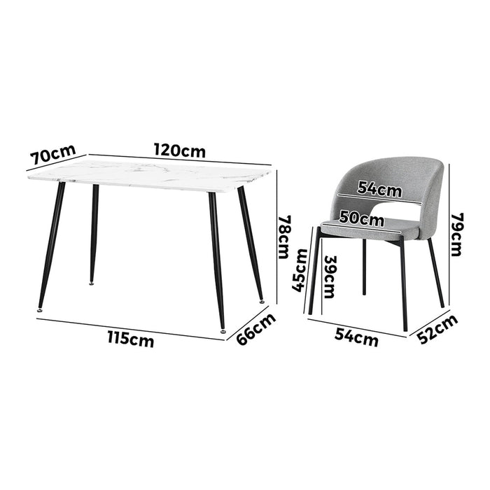 Teddy Millie Luxe Grey Fabric Dining Table Set | 5-7 Seater Premium Modern Dining Table Marble Style Top
