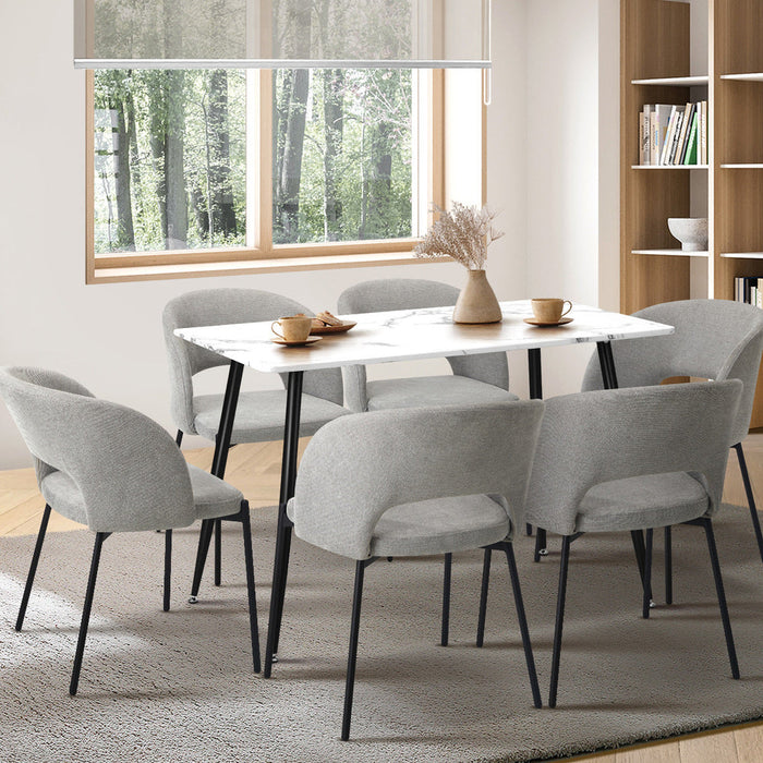 Teddy Millie Luxe Grey Fabric Dining Table Set | 5-7 Seater Premium Modern Dining Table Marble Style Top