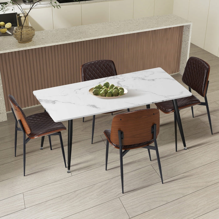 5 or 7 Piece Miami Eamos 120cm Marble Table Dining Set | Retro Metal Wood Dining Table Set