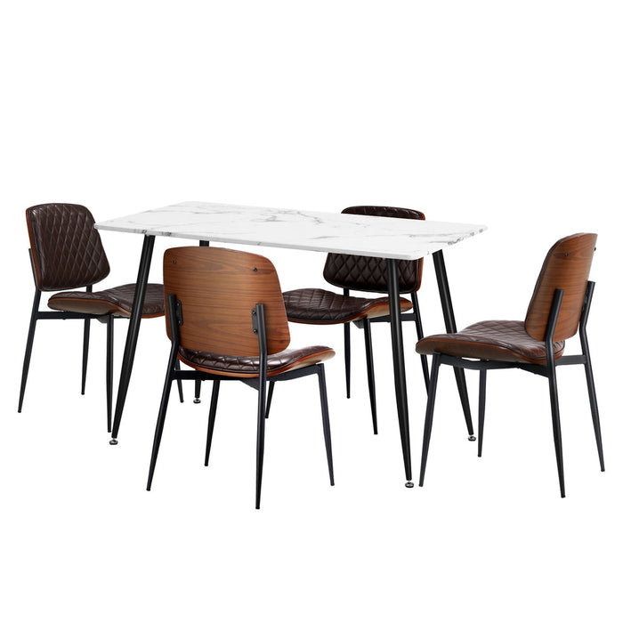 5 or 7 Piece Miami Eamos 120cm Marble Table Dining Set | Retro Metal Wood Dining Table Set