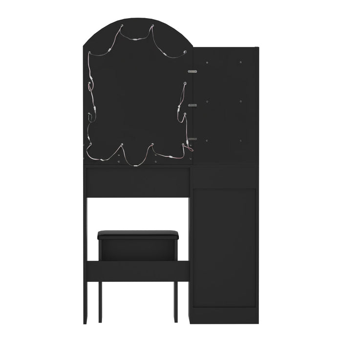Amoure Arched Hollywood Dressing Table & Stool Set | LED Strip Mirror Storage Makeup Desk Cabinet