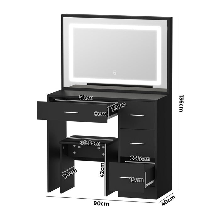 Starque XL Hollywood Dressing Table and Stool Set | LED Strip Mirror Storage Makeup Desk Cabinet