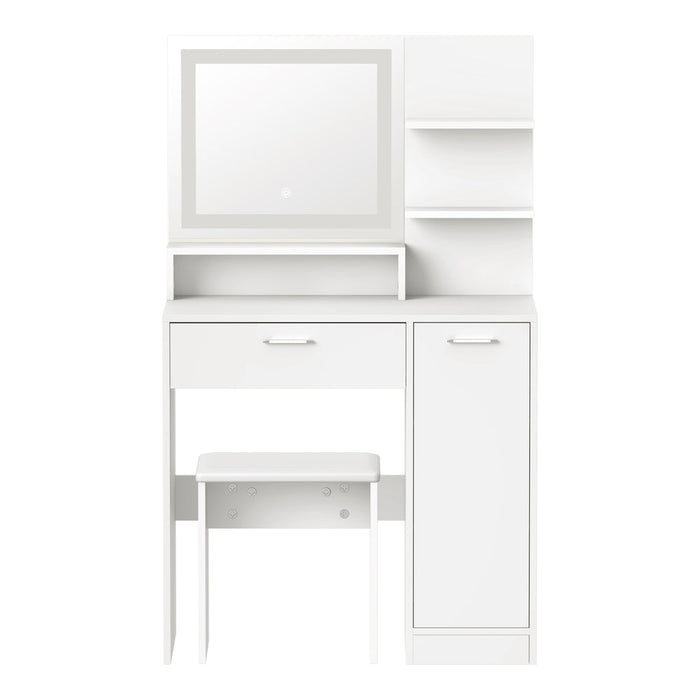 Amoure Hollywood Dressing Table and Stool Set | LED Strip Mirror Storage Makeup Desk Cabinet