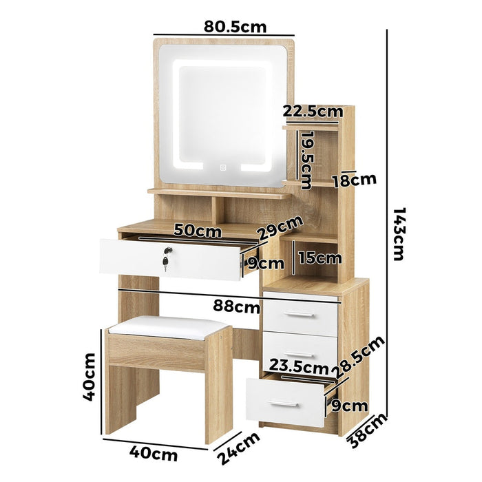 Glamz Deluxe LED Mirror Dressing Table and Stool Set | Hollywood Light Makeup Desk and Storage Drawer Unit