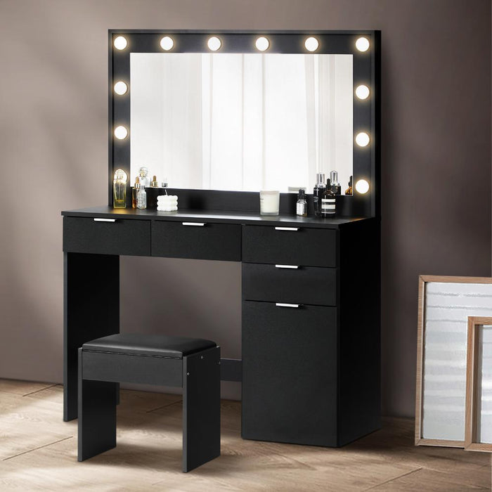Venezza Large LED Mirror Dressing Table and Stool Set | 10 Light Hollywood Light | Makeup Desk Storage Drawer