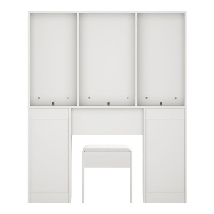 Glamz XL Hollywood Dressing Table & Stool Set | 10 LED Bulbs Mirror Storage Makeup Desk Cabinet