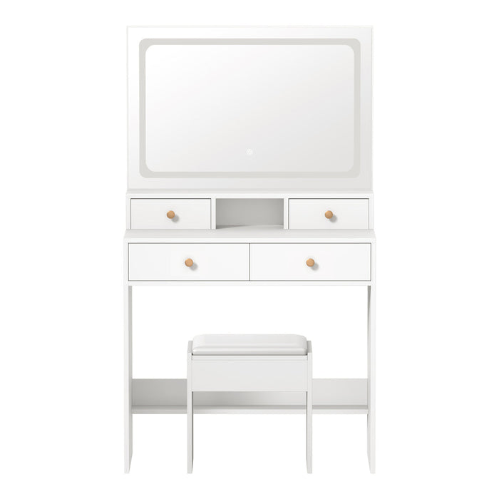 Princess Mila Hollywood Dressing Table Stool Set | LED Strip Mirror Storage Makeup Desk Cabinet