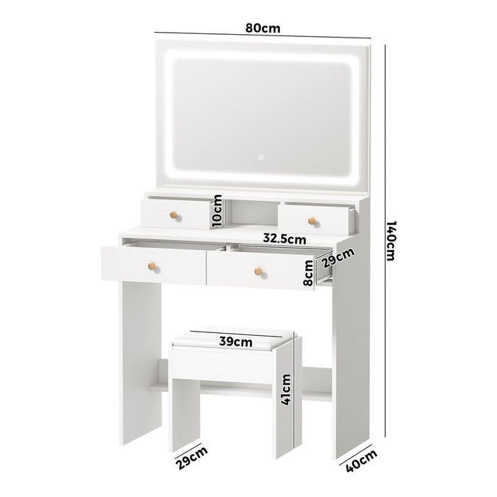 Princess Mila Hollywood Dressing Table Stool Set | LED Strip Mirror Storage Makeup Desk Cabinet