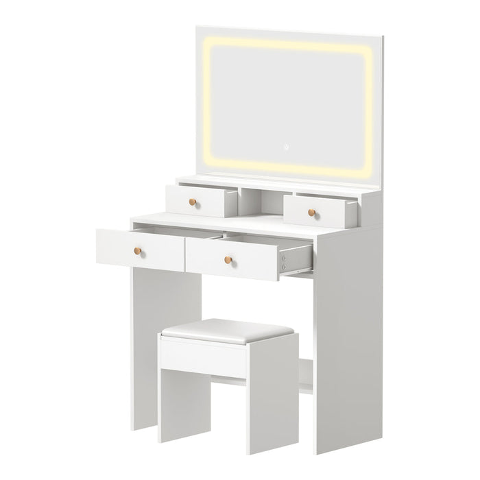 Princess Mila Hollywood Dressing Table Stool Set | LED Strip Mirror Storage Makeup Desk Cabinet