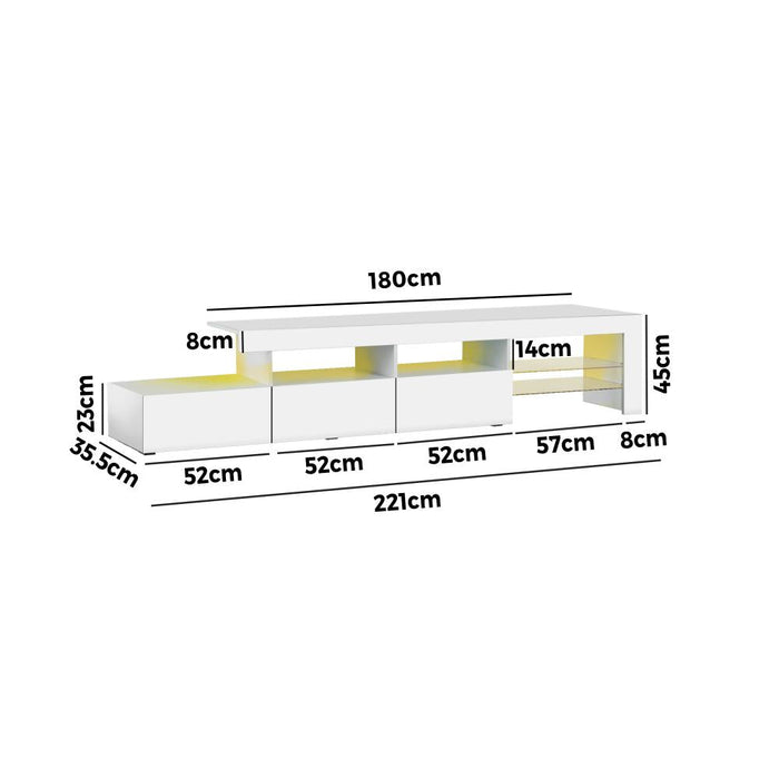 Hierro LED 16 Light TV Cabinet 220cm Entertainment Unit | Hi Gloss TV Unit Stand