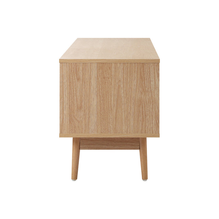 Abruzzi Genuine Rattan 180cm Wooden TV Unit | 2 Door Modern Retro Look Entertainment Unit with Shelving