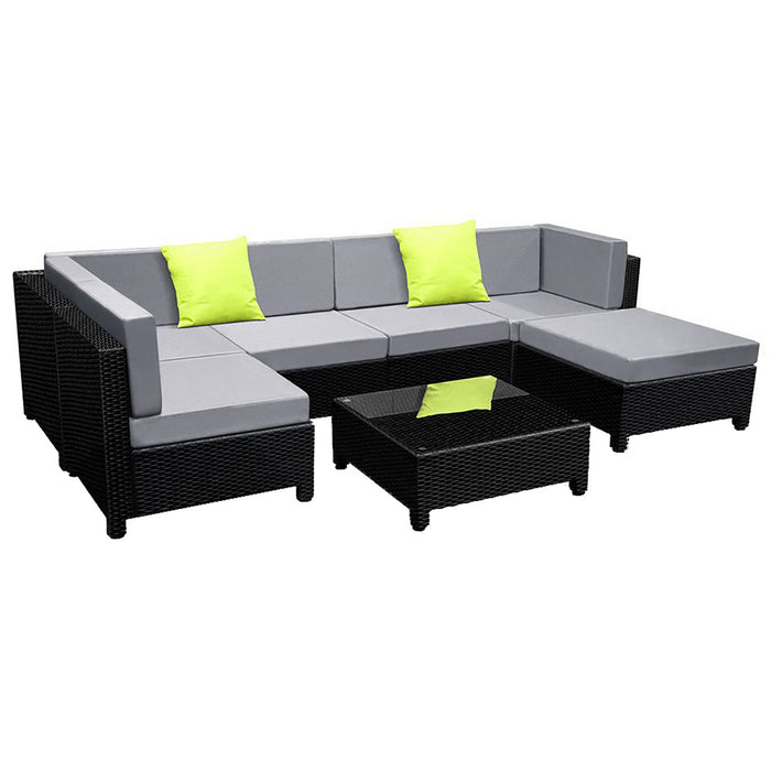 Belgrado Duos 7 Piece Wicker Outdoor Furniture Sofa Set with 2 Seat Cushion Sets | High Quality Rattan 7pc Outdoor Lounge Setting