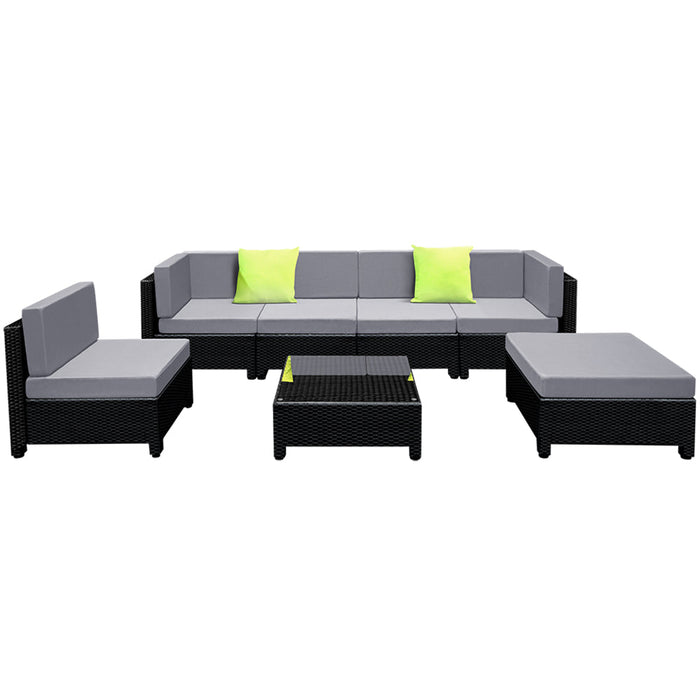 Belgrado Duos 7 Piece Wicker Outdoor Furniture Sofa Set with 2 Seat Cushion Sets | High Quality Rattan 7pc Outdoor Lounge Setting