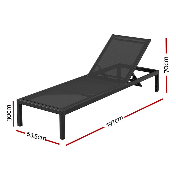 Santorini Adjustable Aluminium Sun Lounge | 5 Position Outdoor Pool Lounger Day Bed With Moveable Wheels