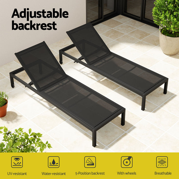 Santorini Adjustable Aluminium Sun Lounge | 5 Position Outdoor Pool Lounger Day Bed With Moveable Wheels