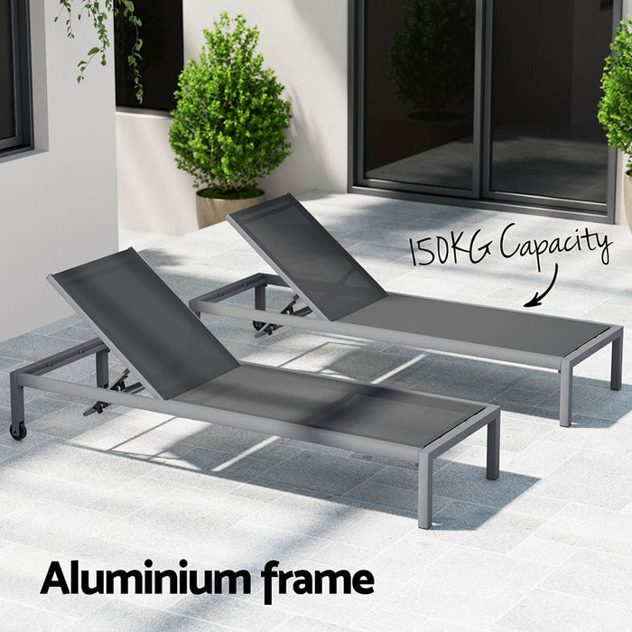 Santorini Adjustable Aluminium Sun Lounge | 5 Position Outdoor Pool Lounger Day Bed With Moveable Wheels