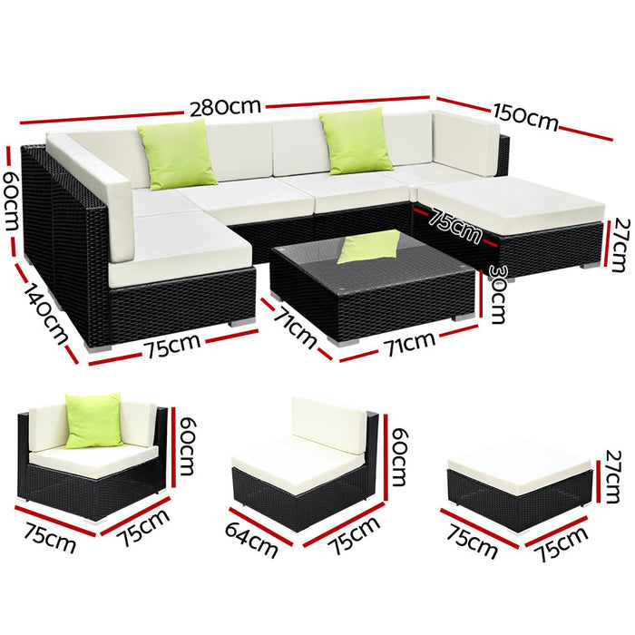 Tivat Sol 7 Piece Wicker Outdoor Furniture Sofa Set | High Quality Rattan 7pc Outdoor Lounge Setting