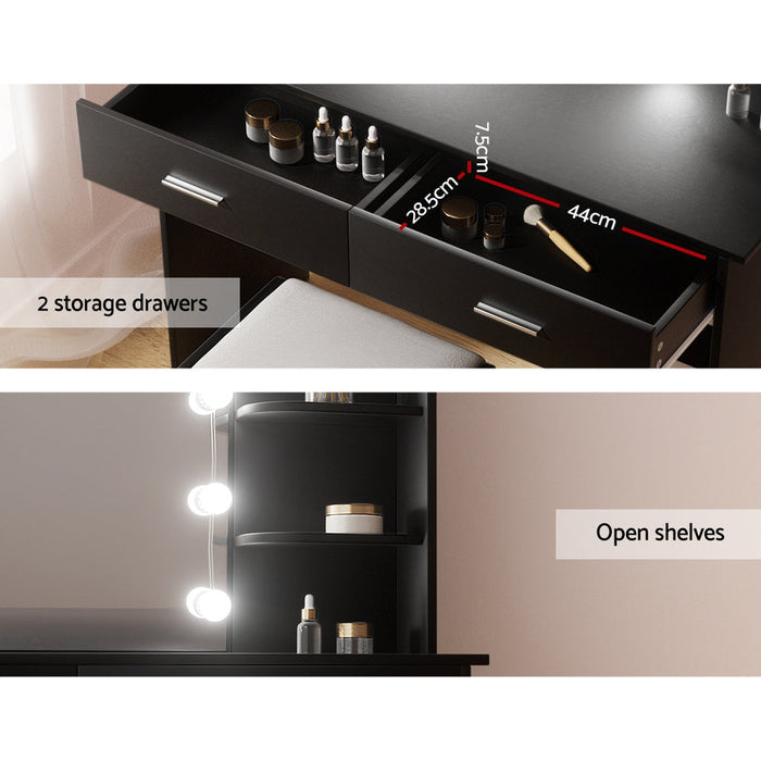 Starque LED Mirror Dressing Table and Makeup Stool Set | 10 Light Hollywood Mirror Makeup and Storage Unit