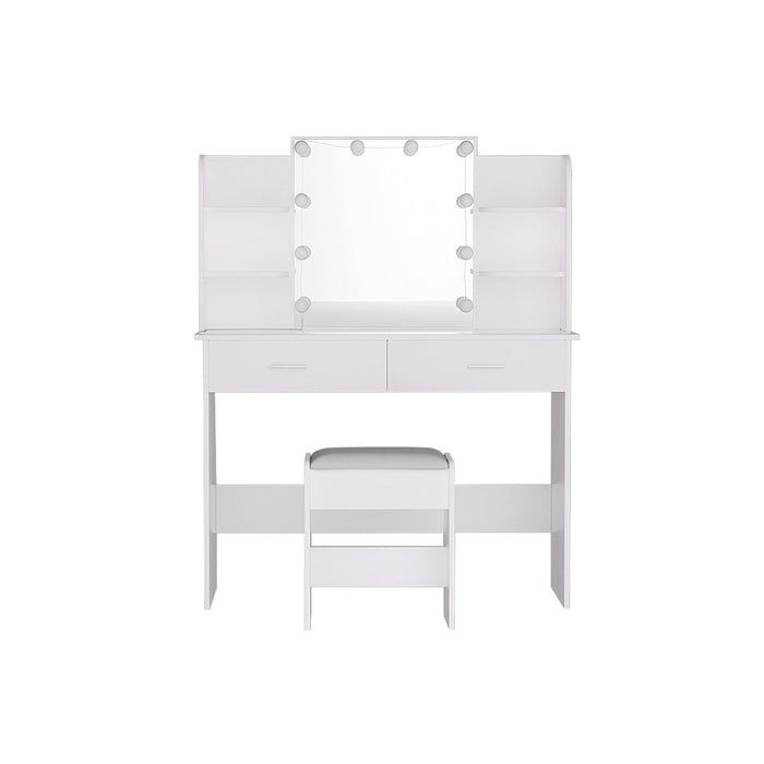 Starque LED Mirror Dressing Table and Makeup Stool Set | 10 Light Hollywood Mirror Makeup and Storage Unit