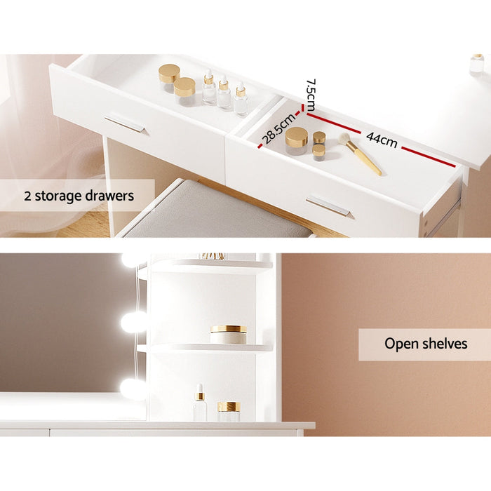 Starque LED Mirror Dressing Table and Makeup Stool Set | 10 Light Hollywood Mirror Makeup and Storage Unit