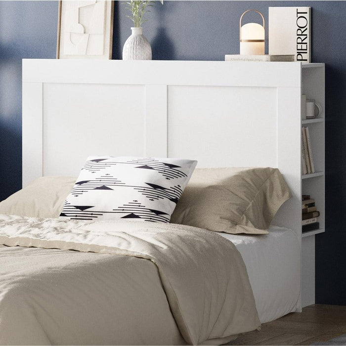 Amari Blacno Wooden Multi Storage Bed Head | White Modern Storage Shelves Feature Headboard