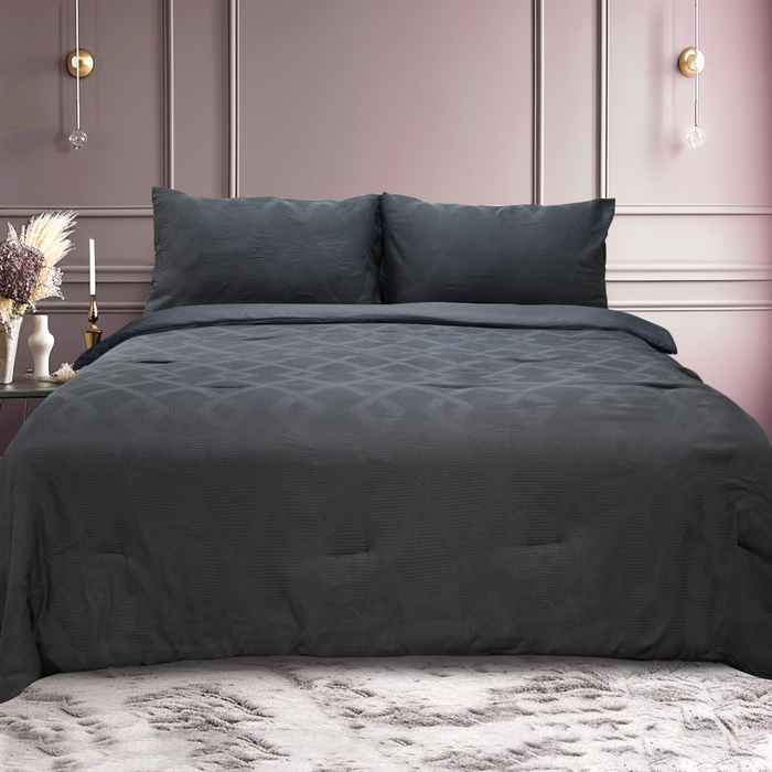 Ramesses Premium 3pc Jacquard Waffle Comforter Set | Summer Breathable 3 Piece Coverlet Set