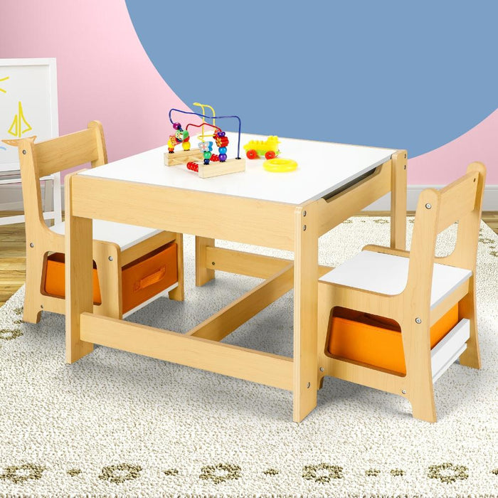 Scandi Kids 3 in 1 Activity Table and Chairs Set  | Childrens Play Study Desk with Storage Boxes