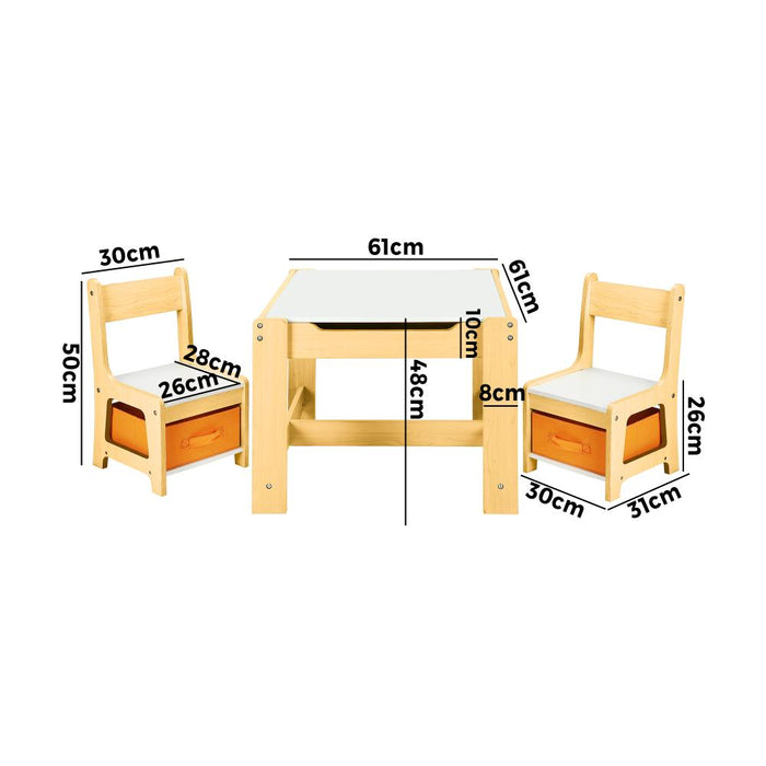 Scandi Kids 3 in 1 Activity Table and Chairs Set  | Childrens Play Study Desk with Storage Boxes