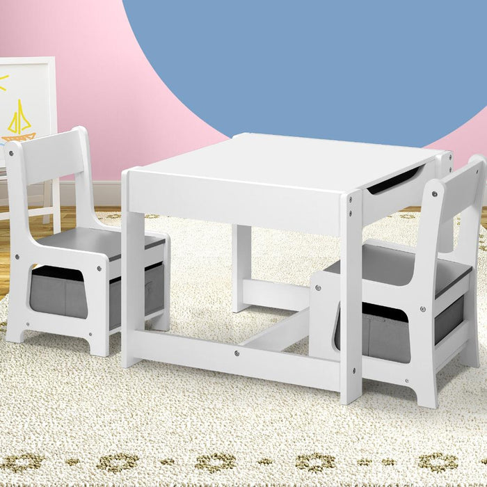 Scandi Kids 3 in 1 Activity Table and Chairs Set  | Childrens Play Study Desk with Storage Boxes