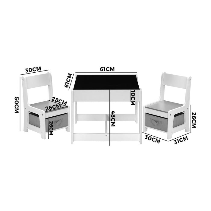 Scandi Kids 3 in 1 Activity Table and Chairs Set  | Childrens Play Study Desk with Storage Boxes