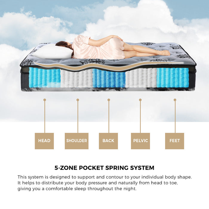 Prestige 32cm Bamboo Charcoal Infused 5 Zone Pocket Spring Mattress | Anti Disturbance Medium Firm Eco Mattress