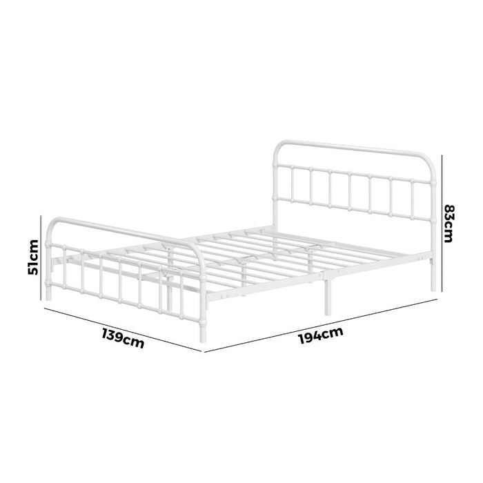 Alcantra Modern Full Metal Extra Strong Bed Frame | Sturdy Metal Designer Vintage Bed in White