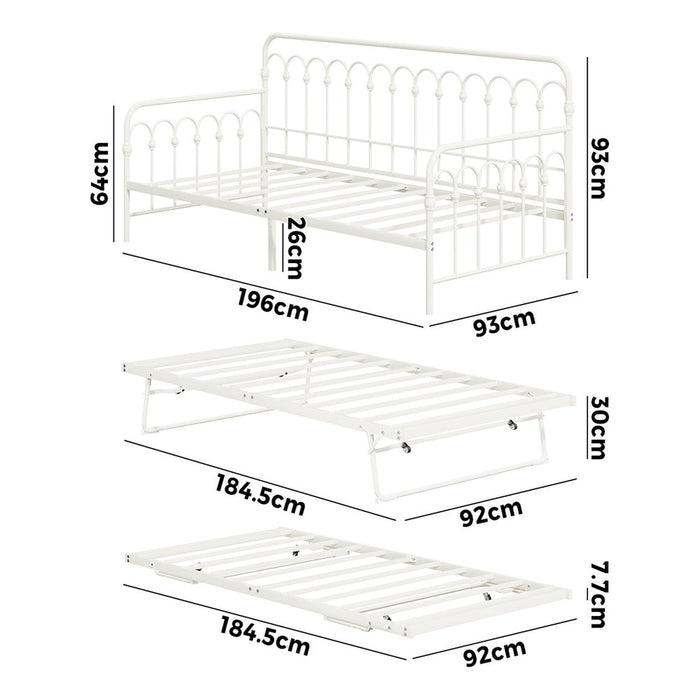 Reggio Pulo Metal Kids Bed Frame| Kids Two in One Daybed Single Size and Optional Single Rollout Trundle