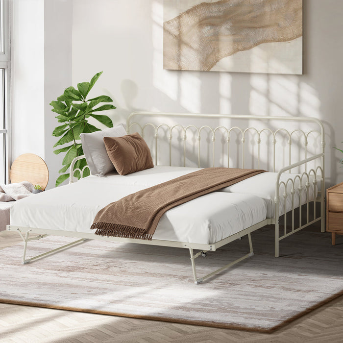 Reggio Pulo Metal Kids Bed Frame| Kids Two in One Daybed Single Size and Optional Single Rollout Trundle