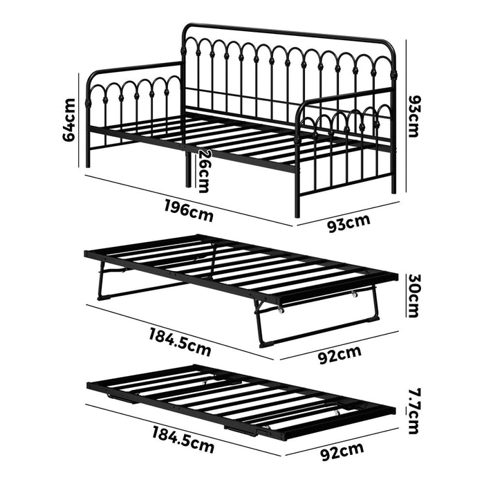 Reggio Pulo Metal Kids Bed Frame| Kids Two in One Daybed Single Size and Optional Single Rollout Trundle