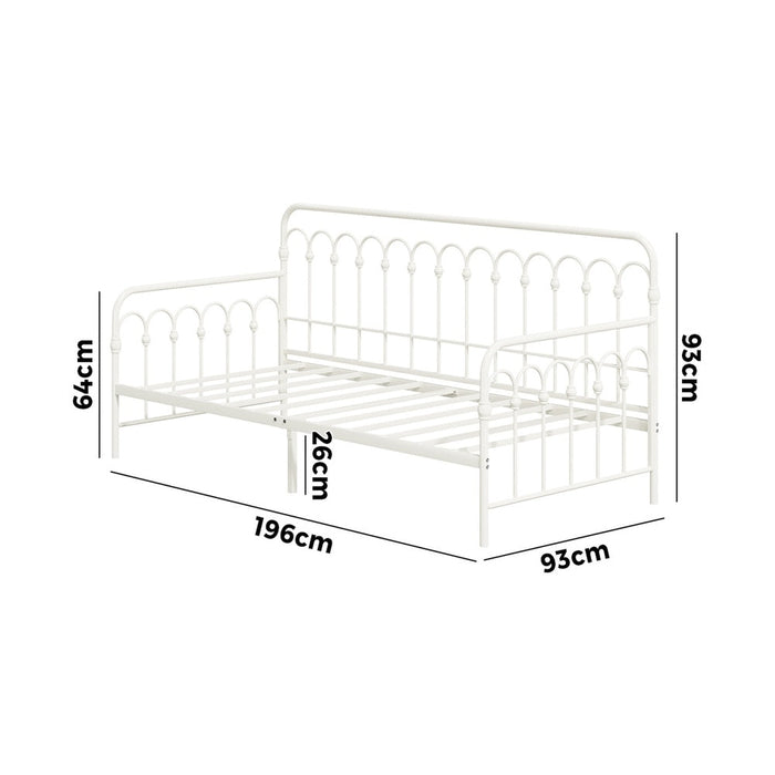 Reggio Pulo Metal Kids Bed Frame| Kids Two in One Daybed Single Size and Optional Single Rollout Trundle