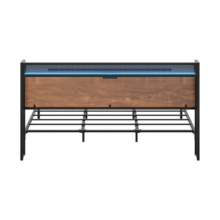 Duomo Wood Metal LED Lights Storage Bed | Multi Functional Storage LED and USB Charging Bed Frame