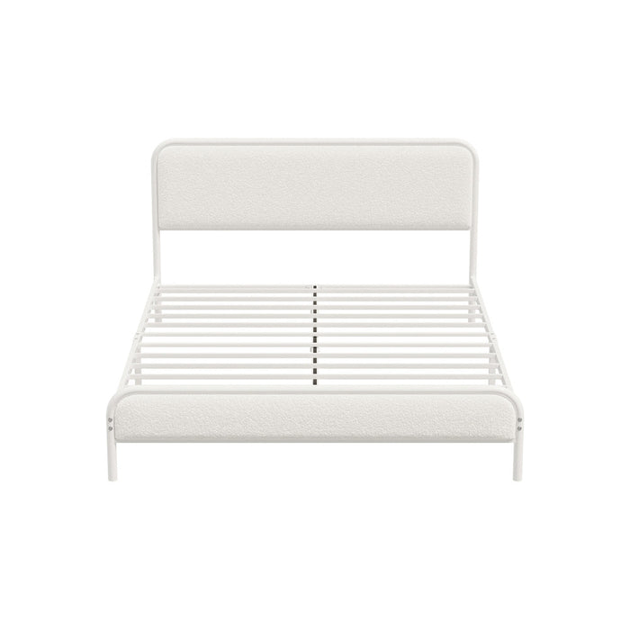 Aliana Beige Boucle Fabric Metal Bed | Durable Modern Minimalist Metal Bed Frame