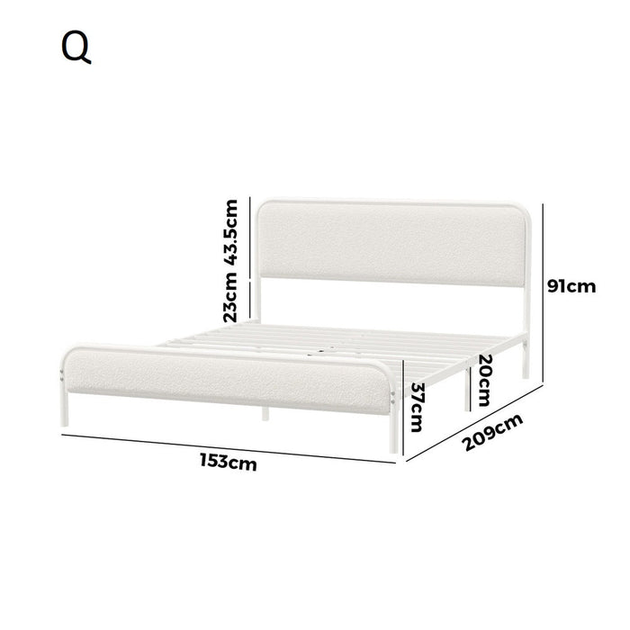 Aliana Beige Boucle Fabric Metal Bed | Durable Modern Minimalist Metal Bed Frame