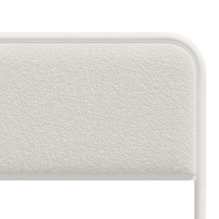 Aliana Beige Boucle Fabric Metal Bed | Durable Modern Minimalist Metal Bed Frame