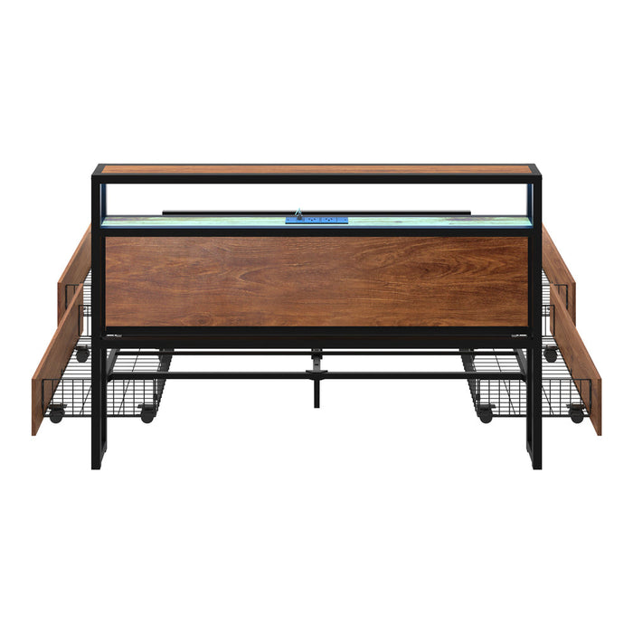Pazzi Wood Metal LED Lights Storage Bed | Multi Functional Storage LED and USB Charging Bed Frame