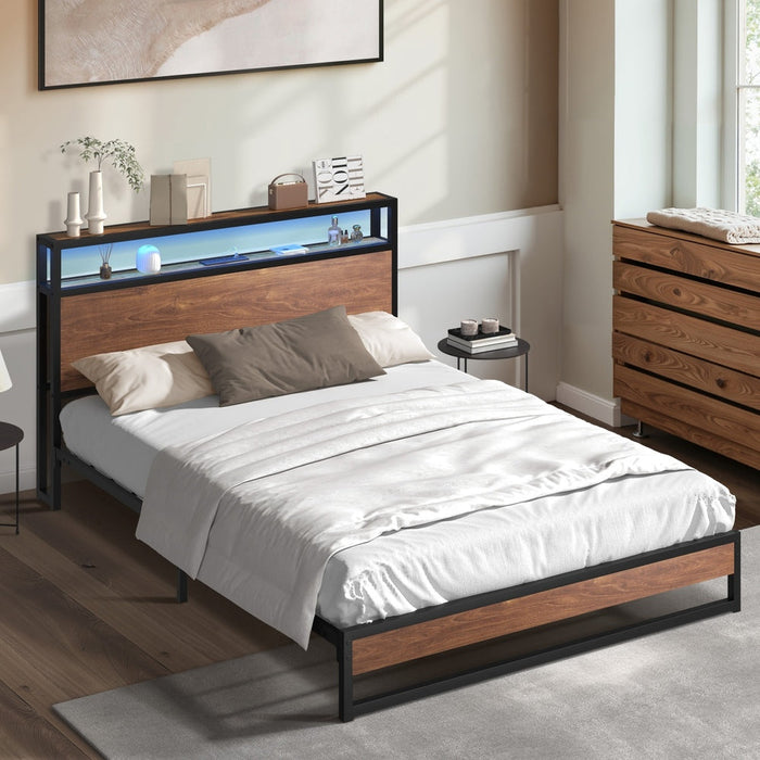 Pazzi Wood Metal LED Lights Storage Bed | Multi Functional Storage LED and USB Charging Bed Frame