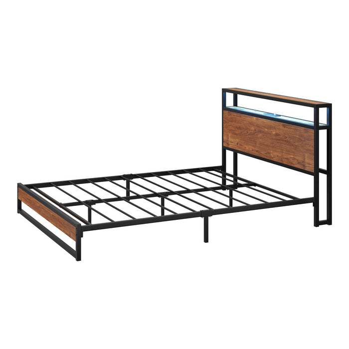 Pazzi Wood Metal LED Lights Storage Bed | Multi Functional Storage LED and USB Charging Bed Frame